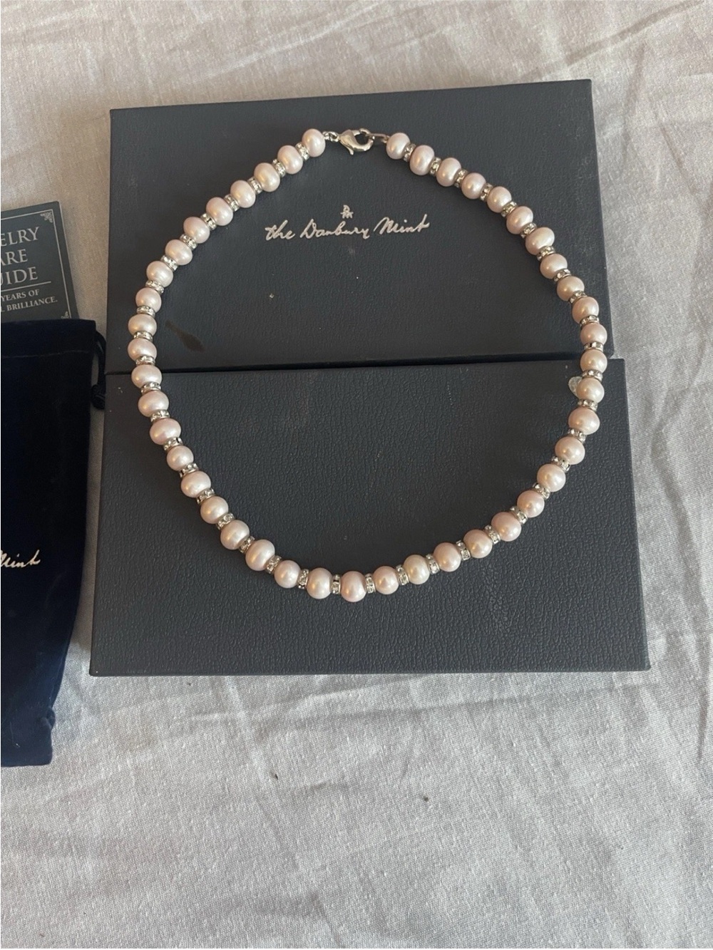 Danbury Mint Soft Blush Pearl Necklace with Silver Spacers